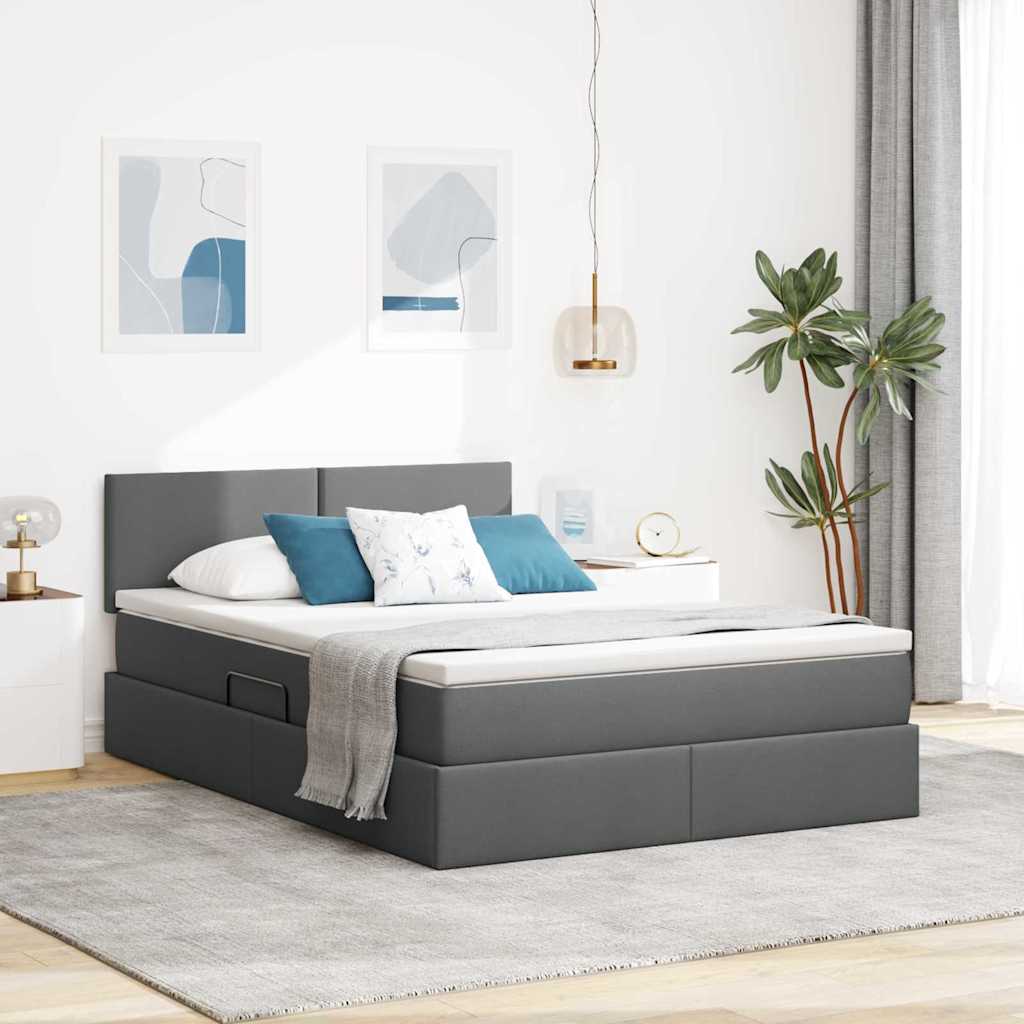 Storage Bed with Mattress Dark Grey 152 x 203 cm Fabric