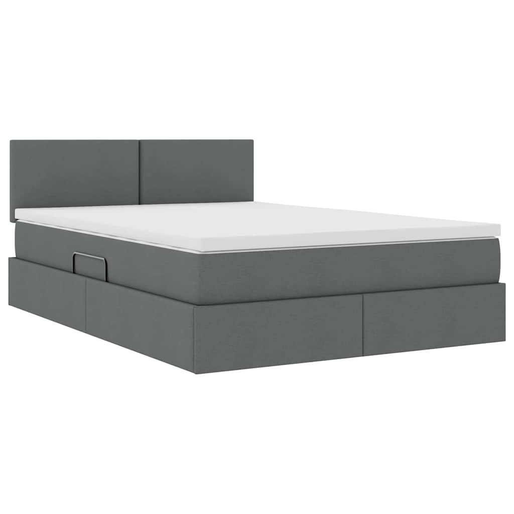 Storage Bed with Mattress Dark Grey 152 x 203 cm Fabric