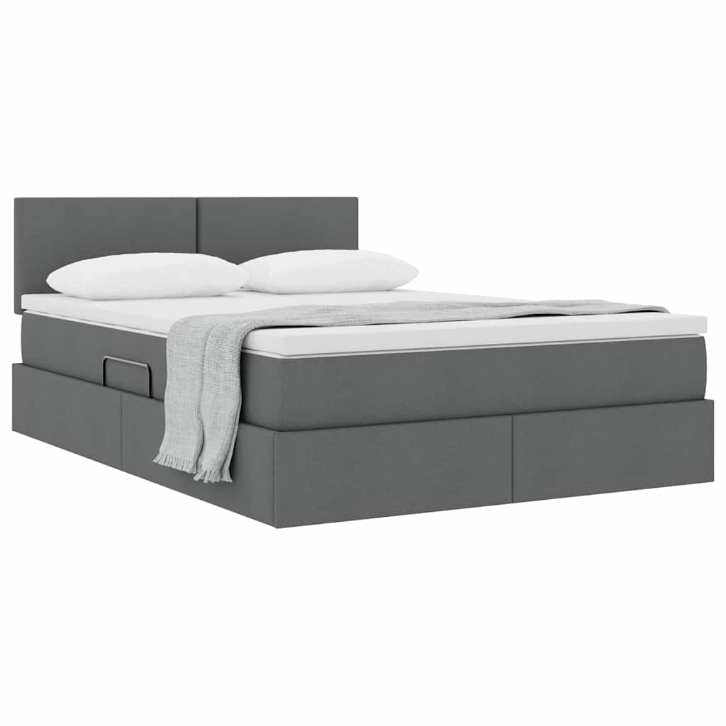 Storage Bed with Mattress Dark Grey 152 x 203 cm Fabric