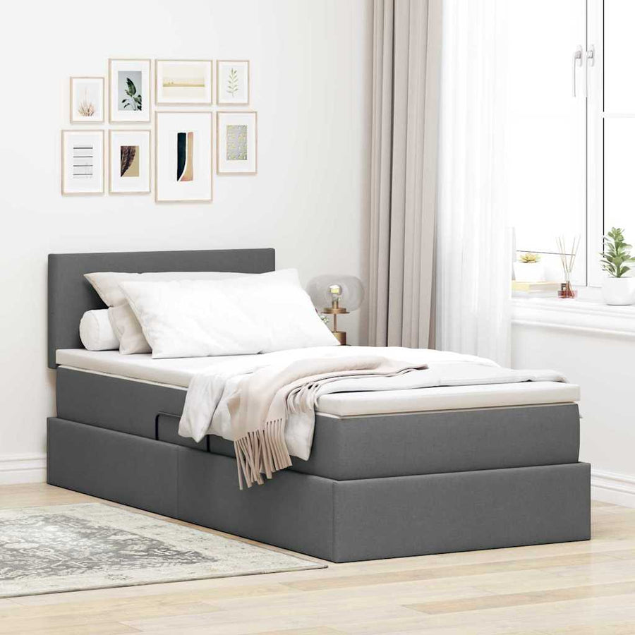 Storage Bed with Mattress Dark Grey 107 x 203 cm Fabric