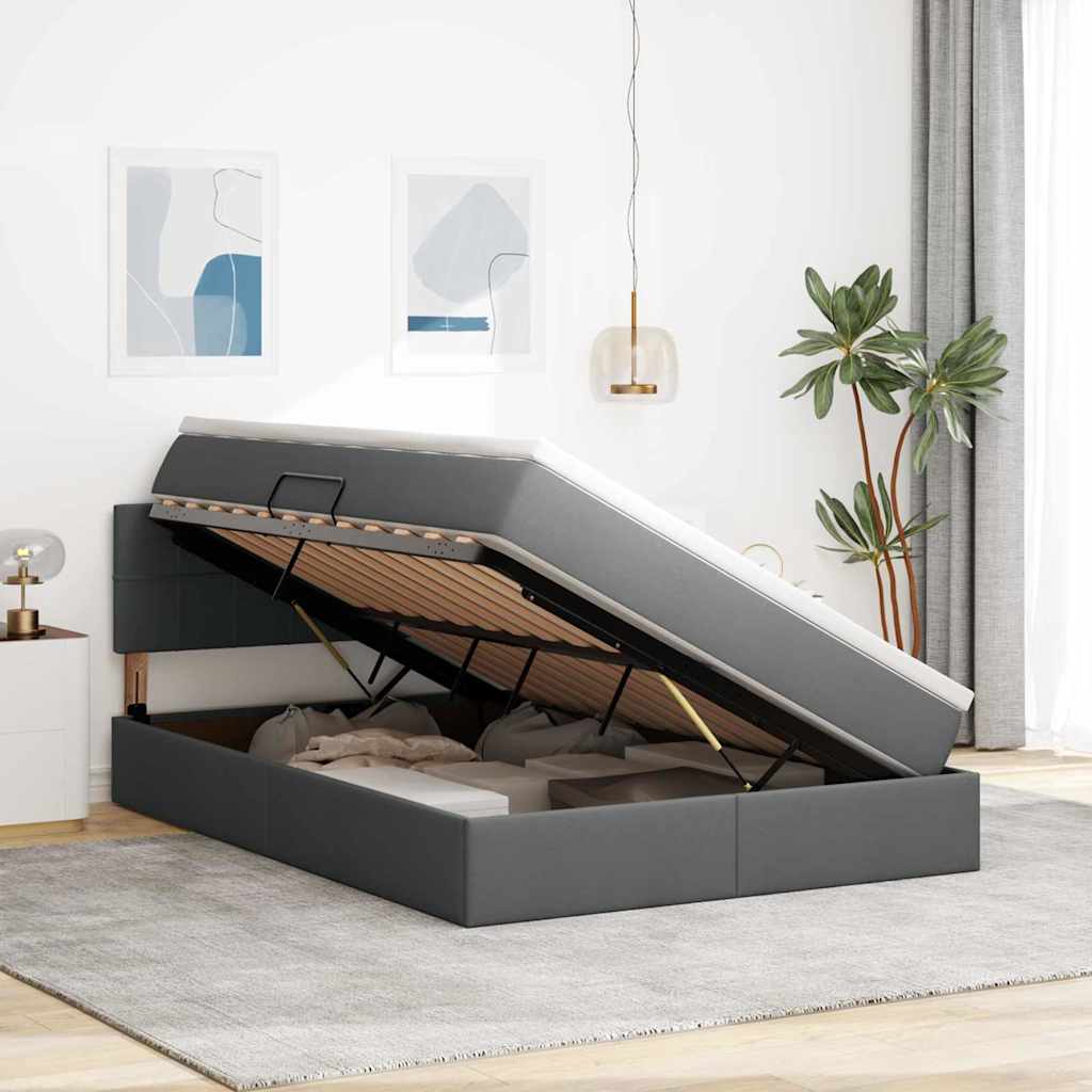 Storage Bed with Mattress Dark Grey 137 x 190 cm Fabric