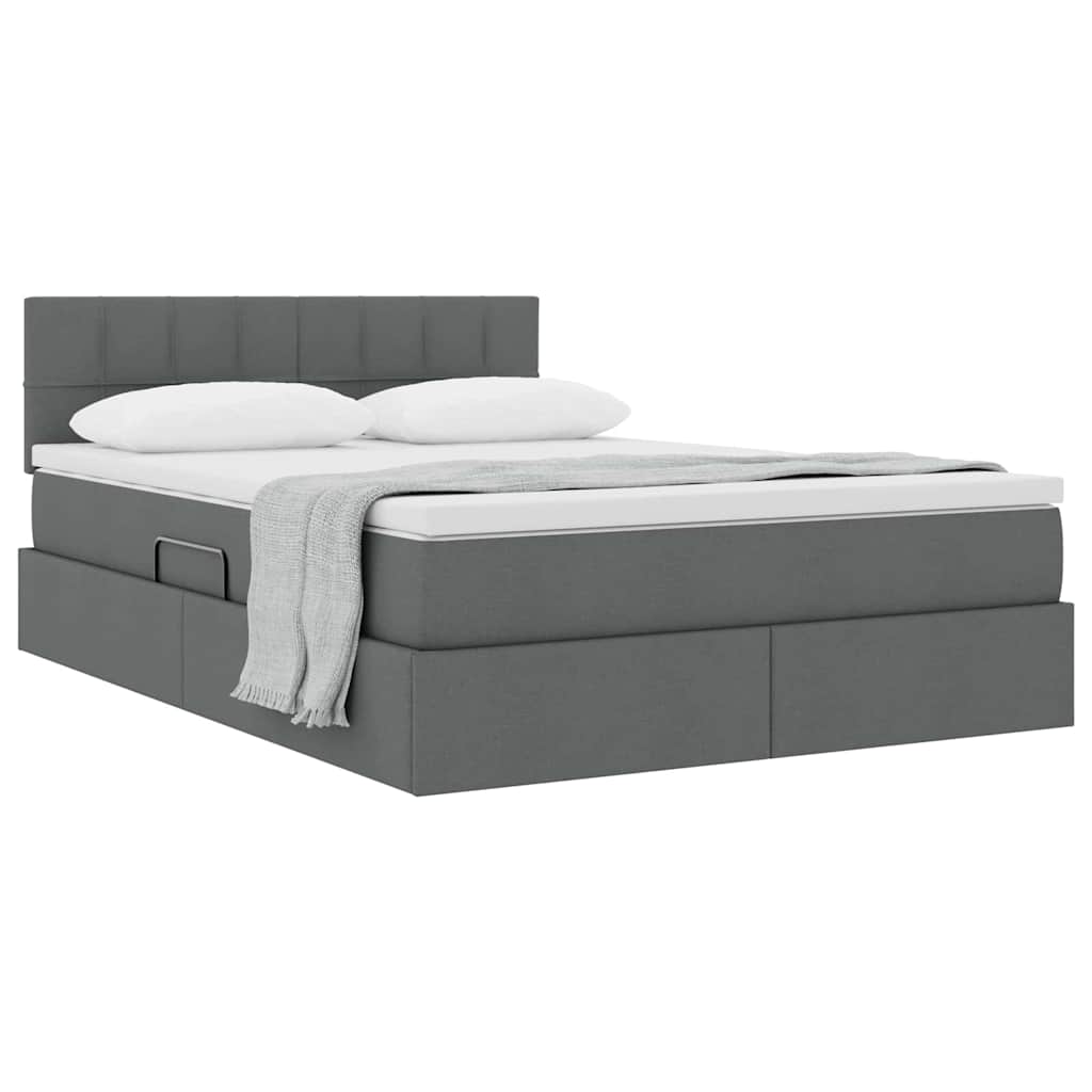 Storage Bed with Mattress Dark Grey 137 x 190 cm Fabric