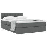 Storage Bed with Mattress Dark Grey 137 x 190 cm Fabric - Side View