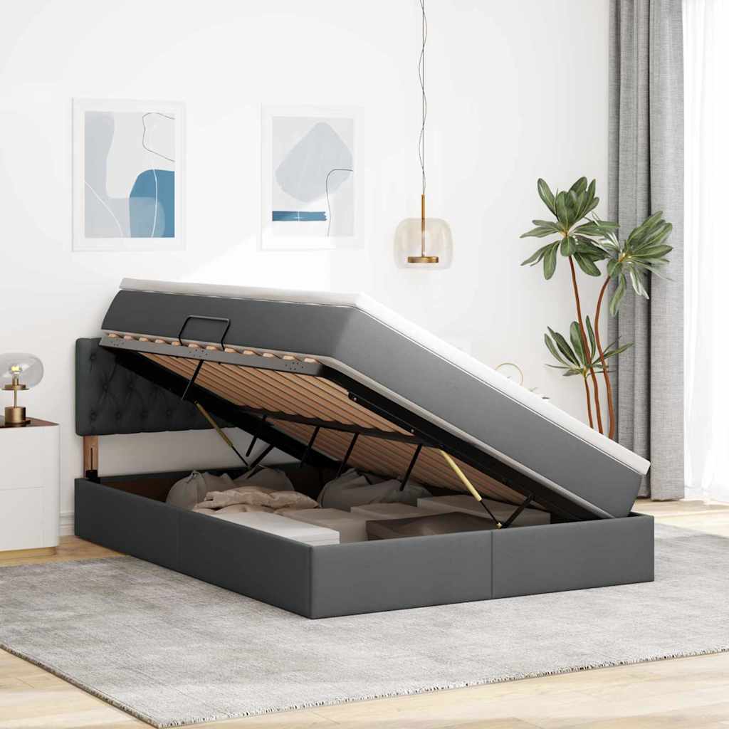 Storage Bed with Mattress Dark Grey 137 x 190 cm Fabric