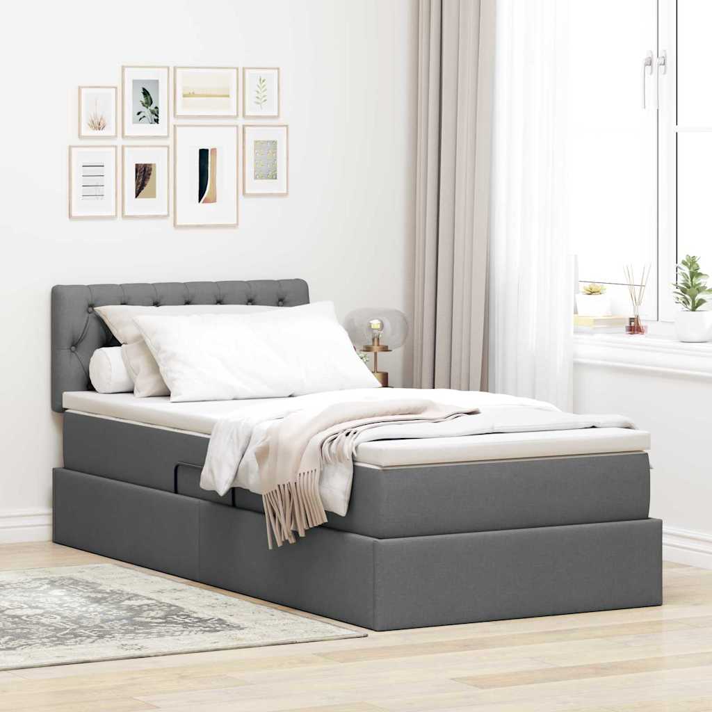 Storage Bed with Mattress Dark Grey 107 x 203 cm Fabric