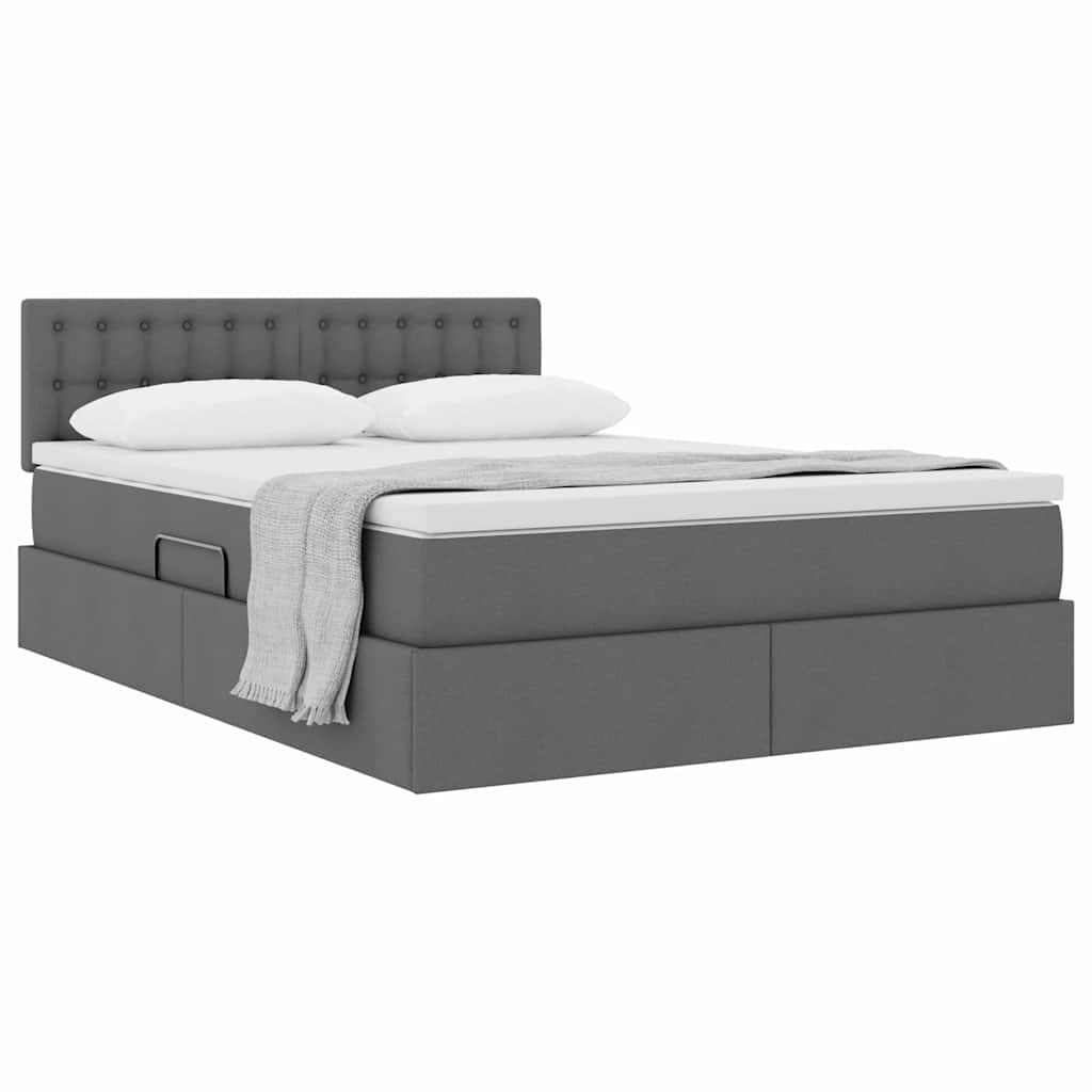 Storage Bed with Mattress Dark Grey 152 x 203 cm Fabric