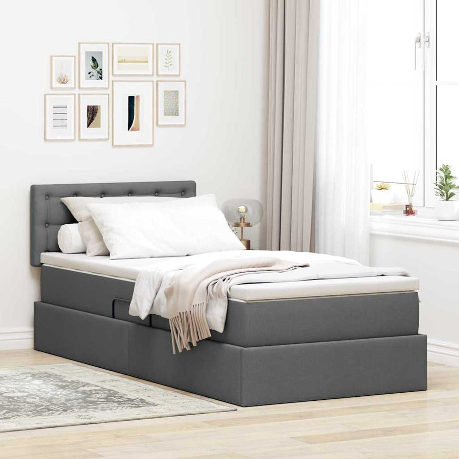 Storage Bed with Mattress Dark Grey 107 x 203 cm Fabric