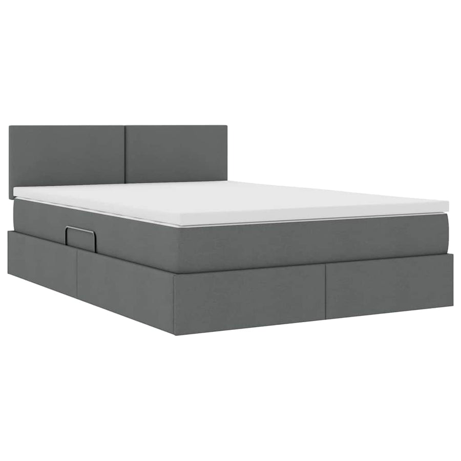LED Storage Bed with Mattress Dark Grey 137 x 190 cm Fabric