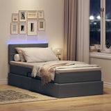 LED Storage Bed with Mattress Dark Grey 107 x 203 cm Fabric