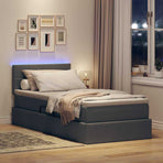 LED Storage Bed with Mattress Dark Grey 107 x 203 cm Fabric