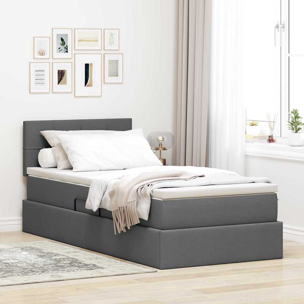 LED Storage Bed with Mattress Dark Grey 107 x 203 cm Fabric