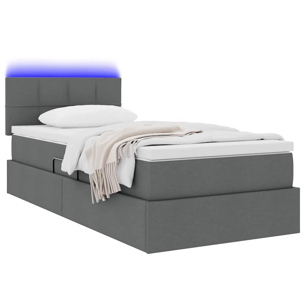 Bed with LED Strip Lights Dark Grey 107 x 203 cm Fabric