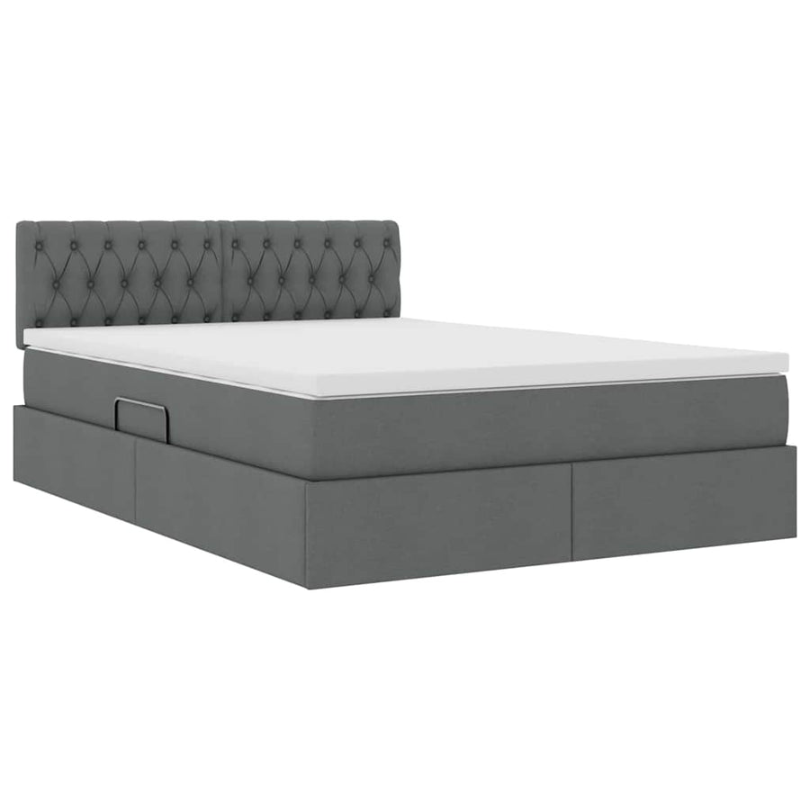LED Storage Bed with Mattress Dark Grey 137 x 190 cm Fabric