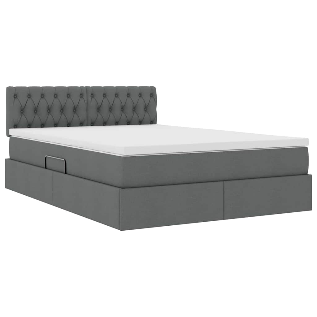 LED Storage Bed with Mattress Dark Grey 152 x 203 cm Fabric