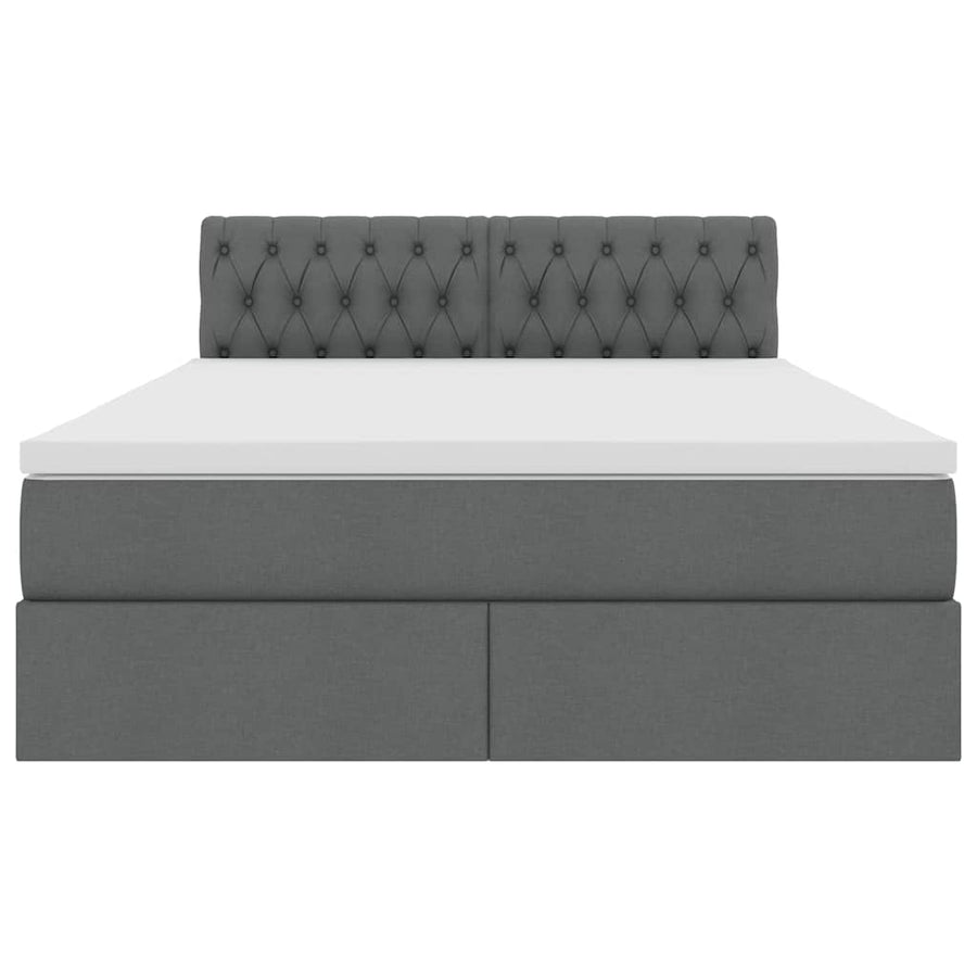 LED Storage Bed with Mattress Dark Grey 152 x 203 cm Fabric
