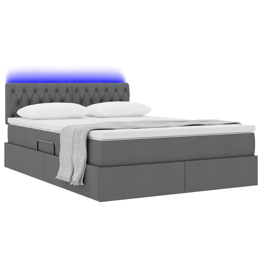 LED Storage Bed with Mattress Dark Grey 152 x 203 cm Fabric