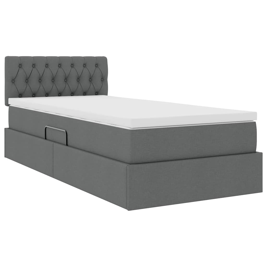 LED Storage Bed with Mattress Dark Grey 107 x 203 cm Fabric