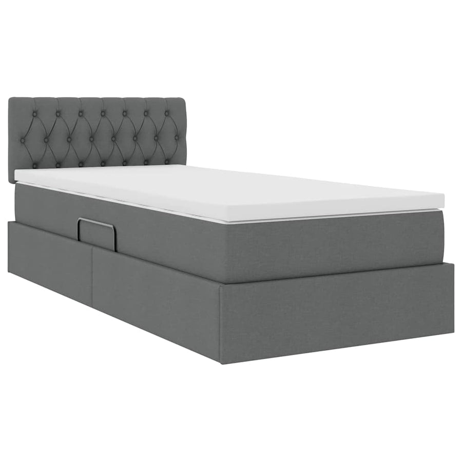 LED Storage Bed with Mattress Dark Grey 107 x 203 cm Fabric