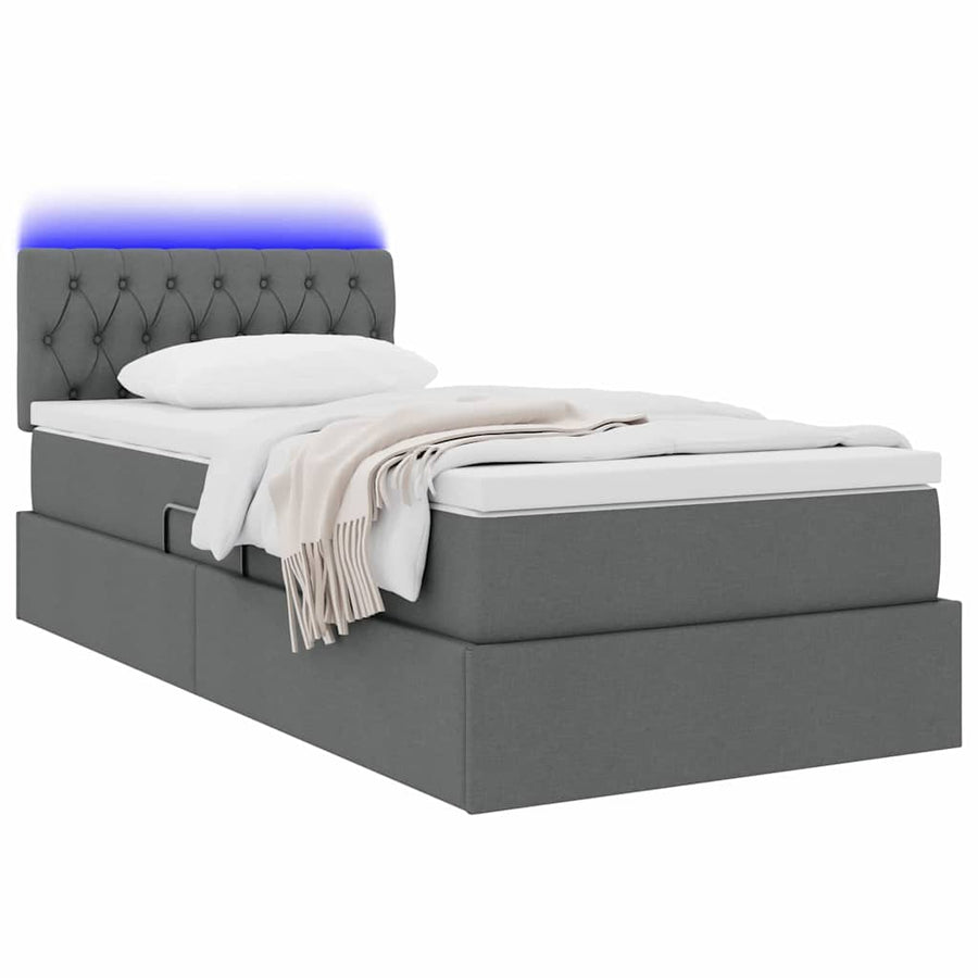 LED Storage Bed with Mattress Dark Grey 107 x 203 cm Fabric