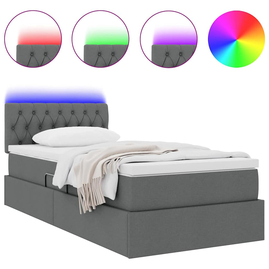 LED Storage Bed with Mattress Dark Grey 107 x 203 cm Fabric