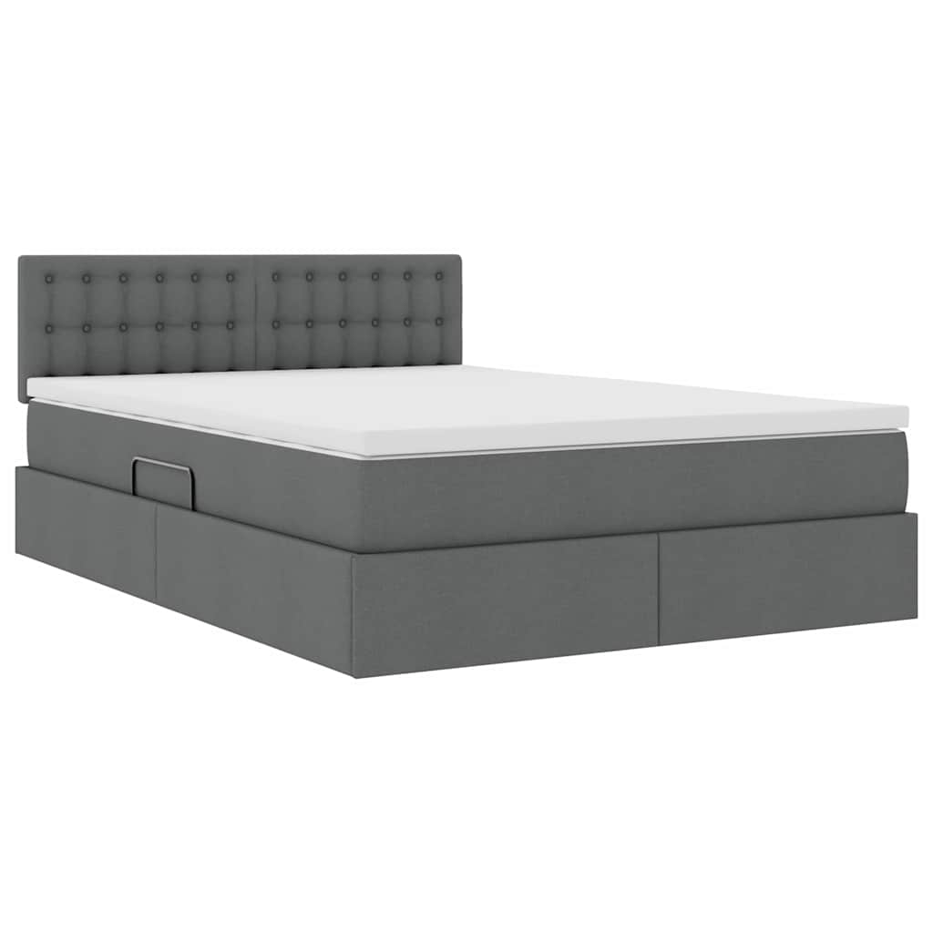 LED Storage Bed with Mattress Dark Grey 152 x 203 cm Fabric