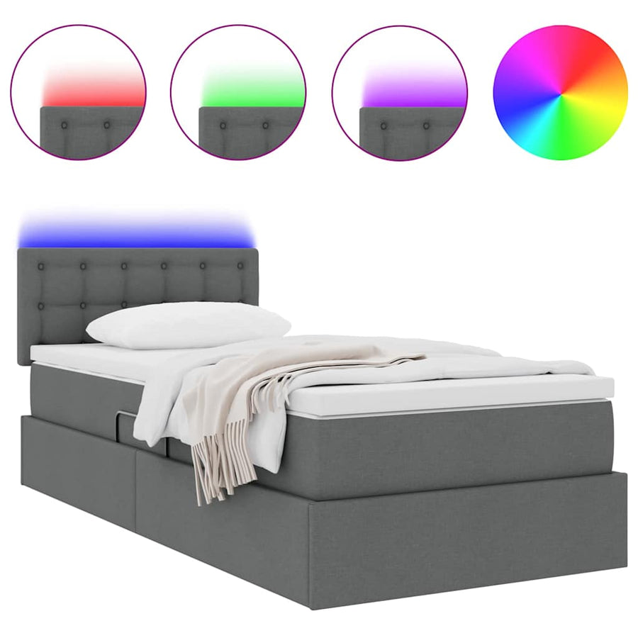 LED Storage Bed with Mattress Dark Grey 107 x 203 cm Fabric