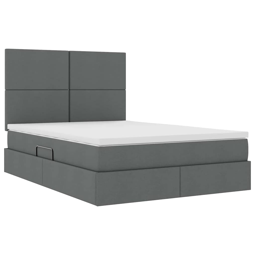 Storage Bed with Headboard Dark Grey 153 x 203 cm Fabric