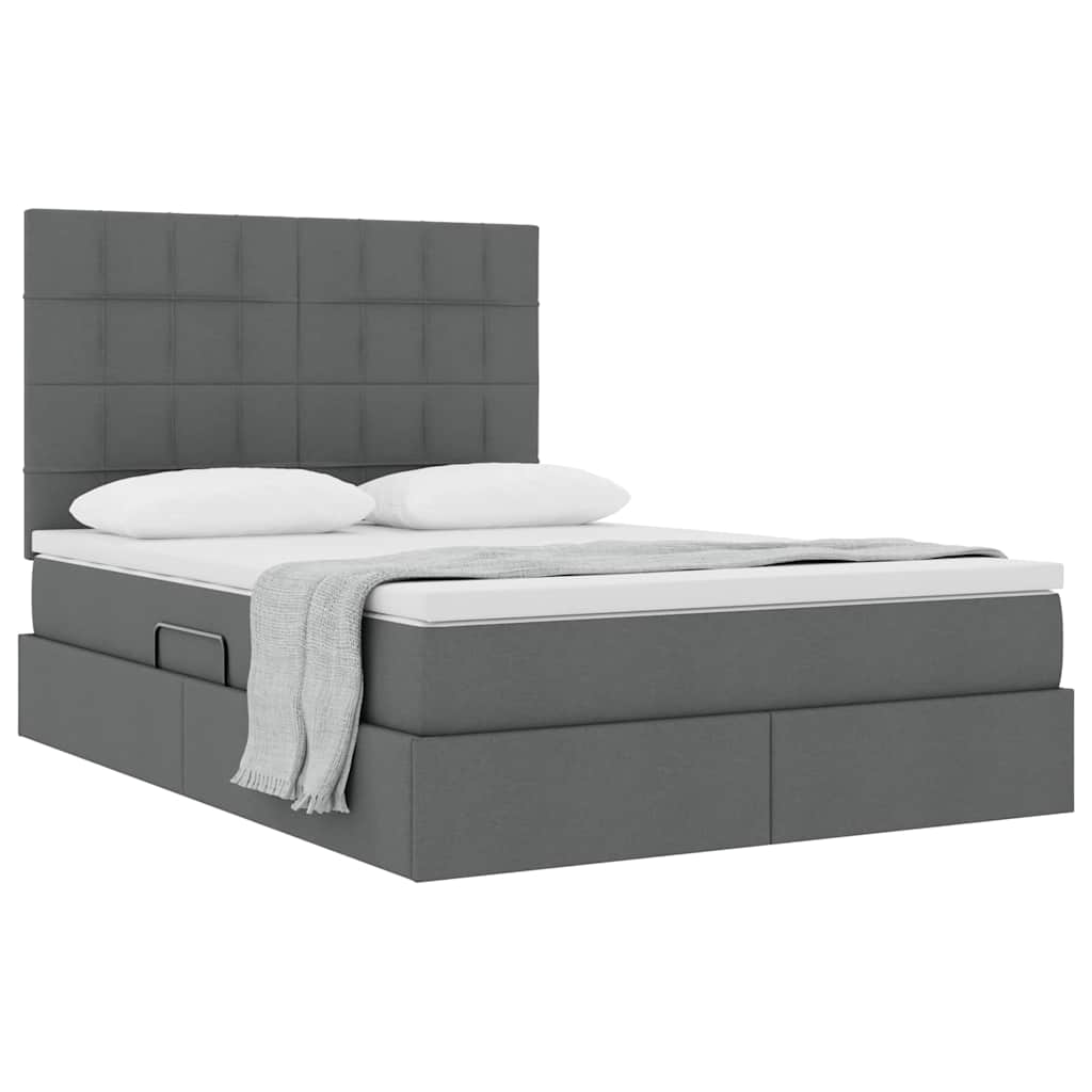 Storage Bed with Headboard Dark Grey 153 x 203 cm Fabric