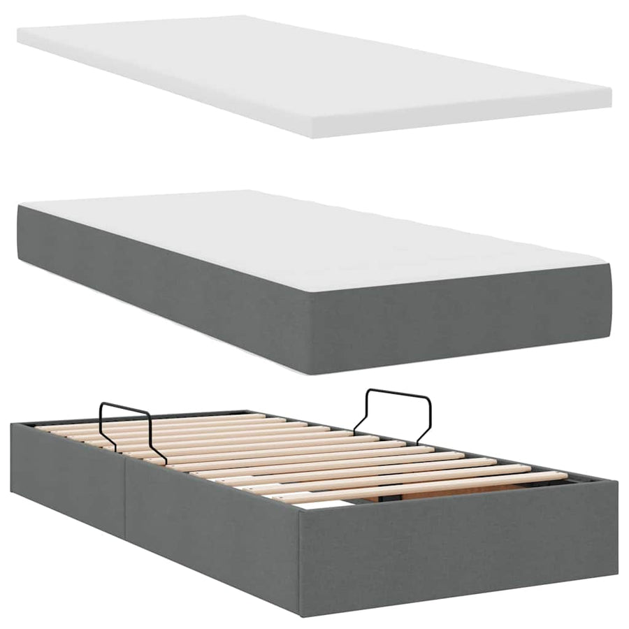 Storage Bed with Headboard Dark Grey 107 x 203 cm Fabric