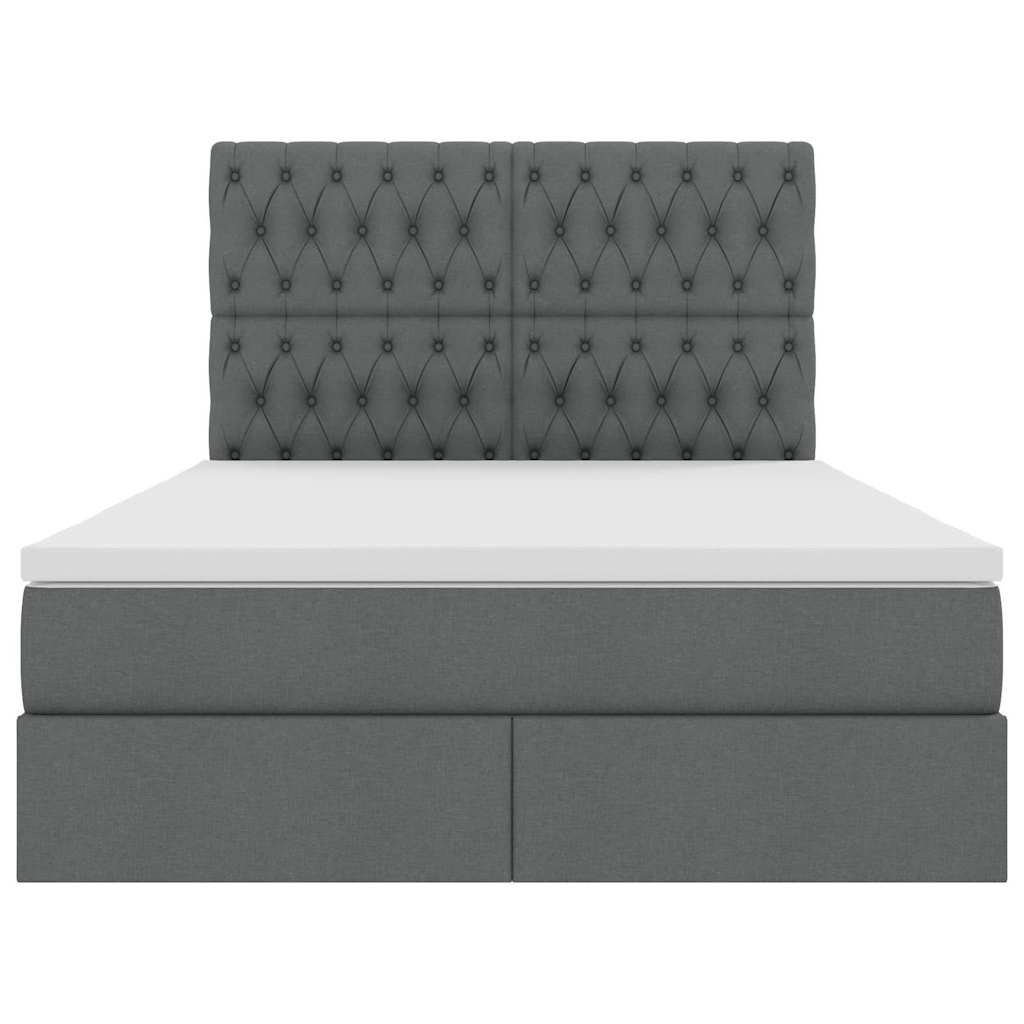 Storage Bed with Headboard Dark Grey 153 x 203 cm Fabric