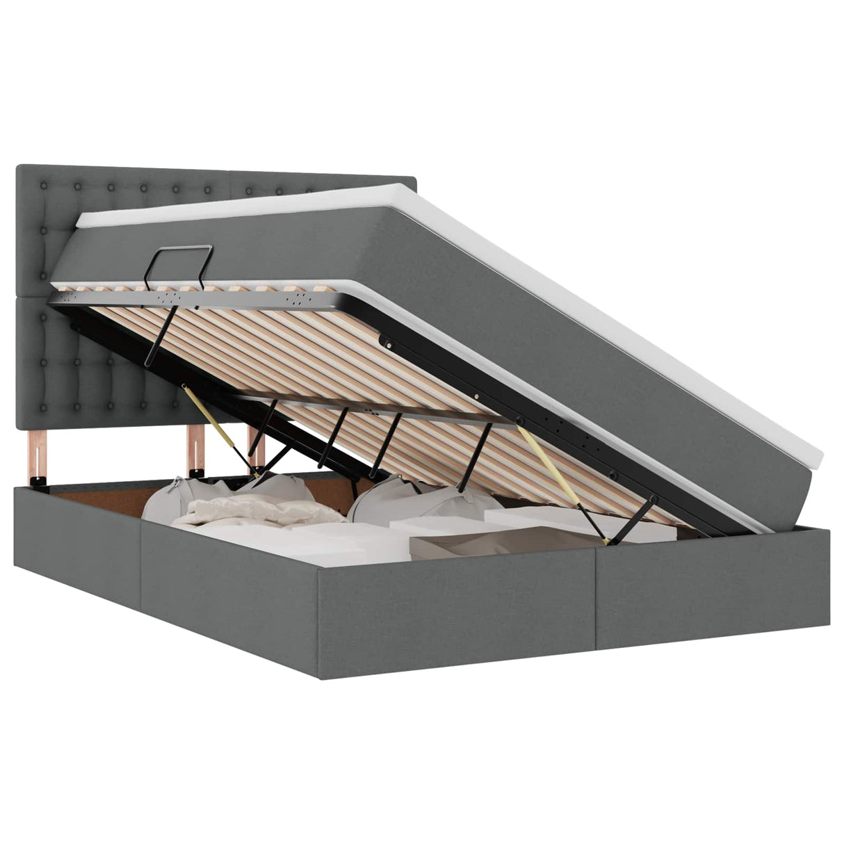 Storage Bed with Headboard Dark Grey 153 x 203 cm Fabric