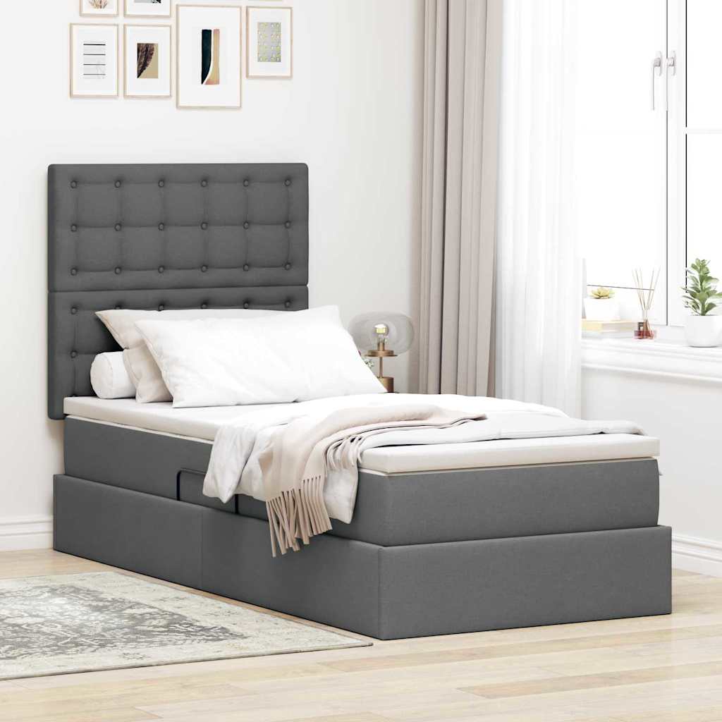 Storage Bed with Headboard Dark Grey 107 x 203 cm Fabric