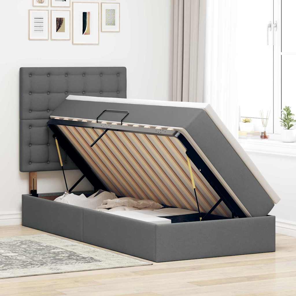 Storage Bed with Headboard Dark Grey 107 x 203 cm Fabric