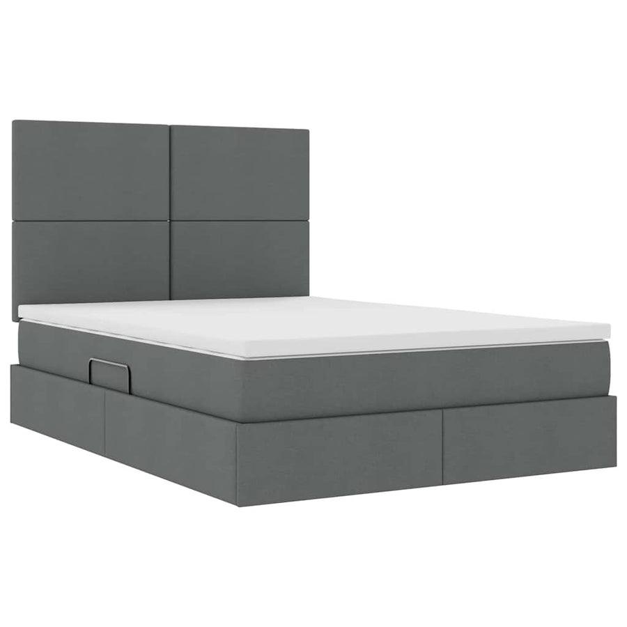 LED Storage Bed with Mattress Dark Grey 152 x 203 cm Fabric