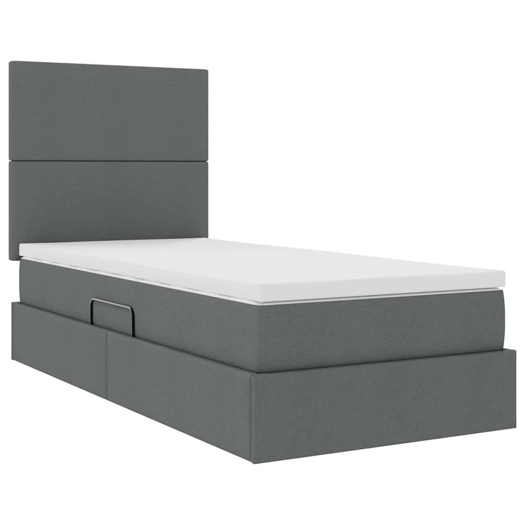 LED Storage Bed with Mattress Dark Grey 107 x 203 cm Fabric