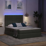 LED Storage Bed with Mattress Dark Grey 137 x 190 cm Fabric