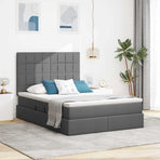 LED Storage Bed with Mattress Dark Grey 137 x 190 cm Fabric