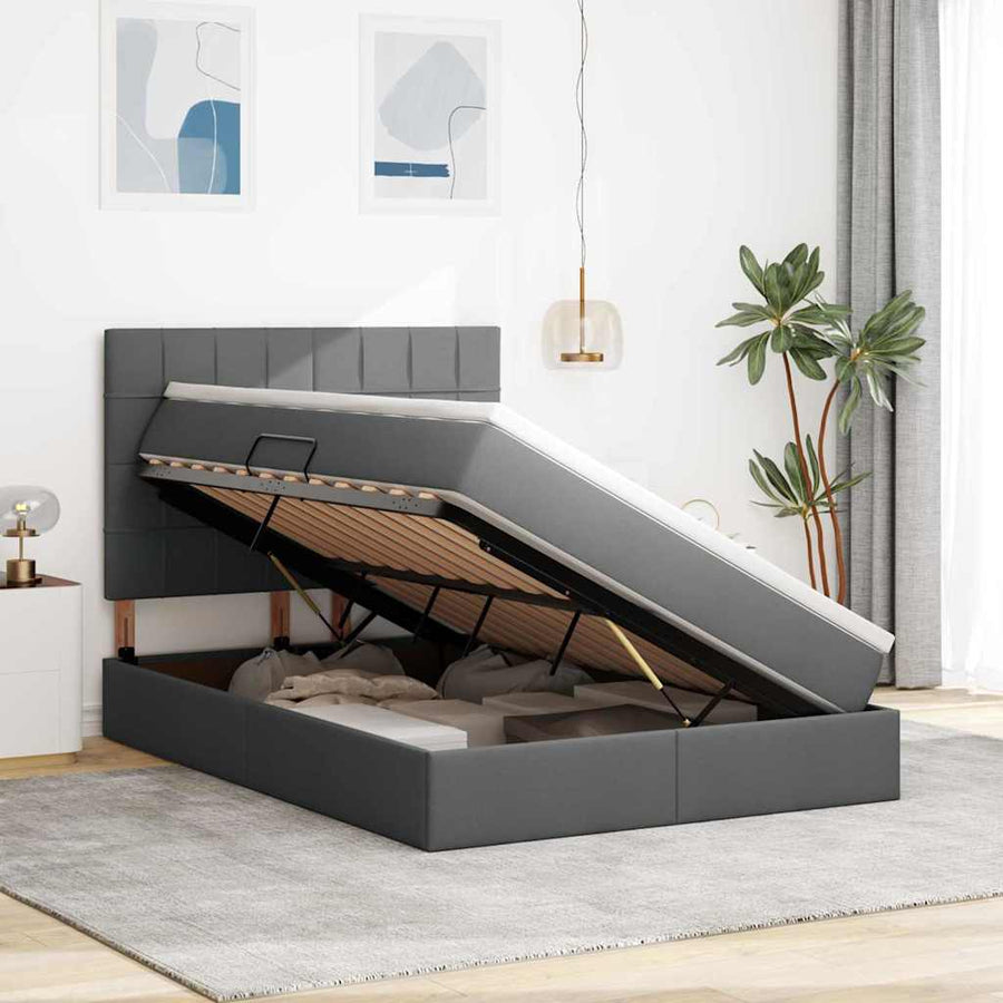 LED Storage Bed with Mattress Dark Grey 137 x 190 cm Fabric