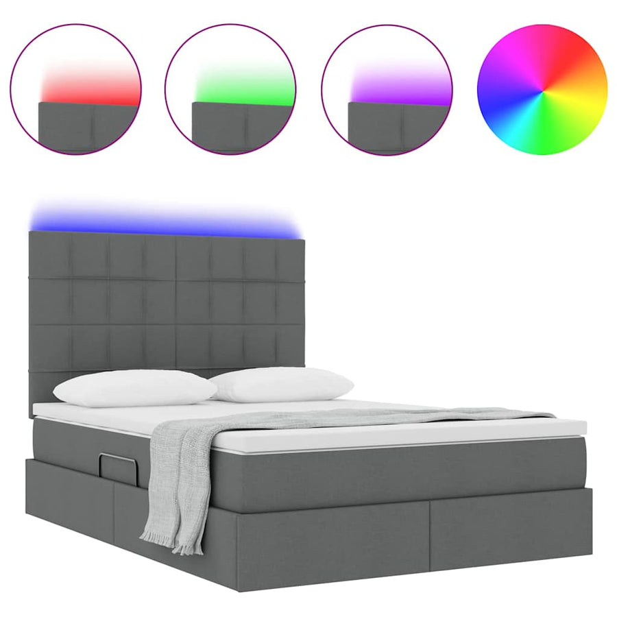 LED Storage Bed with Mattress Dark Grey 137 x 190 cm Fabric