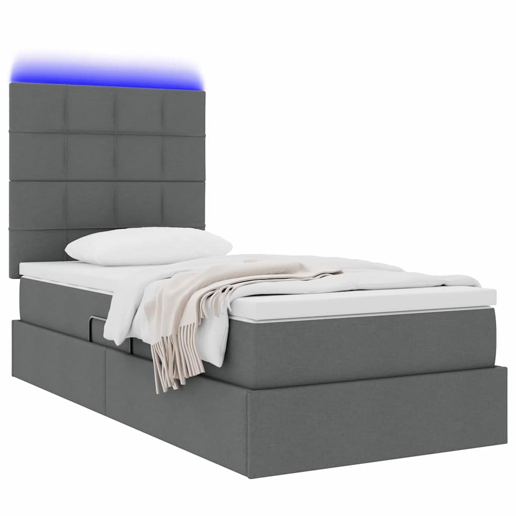 Bed with LED Strip Lights Dark Grey 107 x 203 cm Fabric