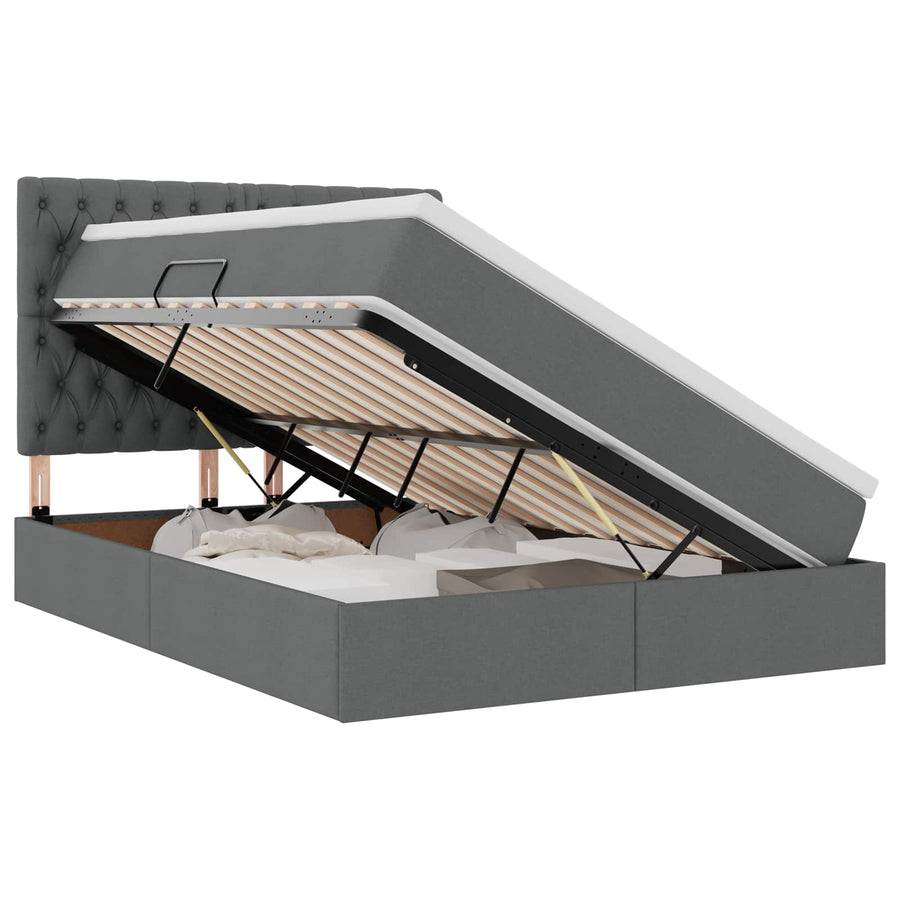 LED Storage Bed with Mattress Dark Grey 152 x 203 cm Fabric
