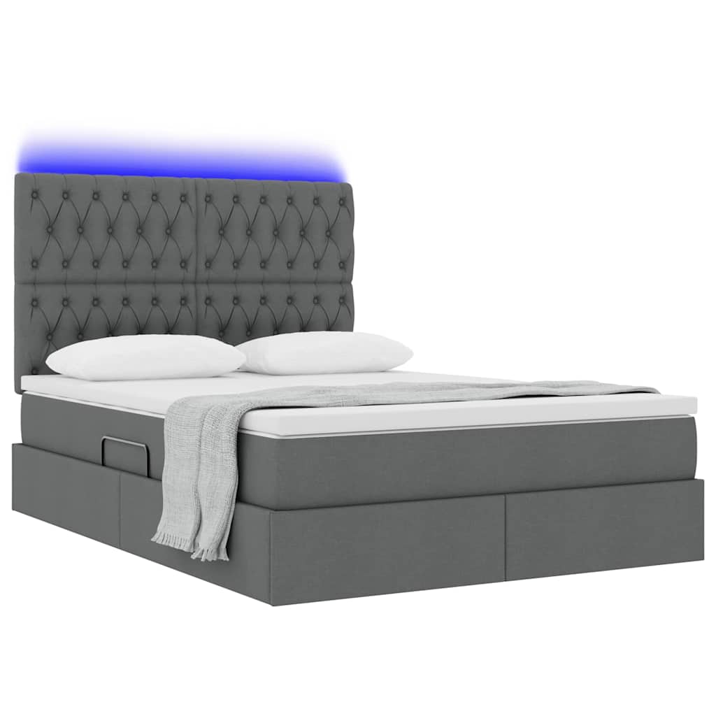 LED Storage Bed with Mattress Dark Grey 152 x 203 cm Fabric