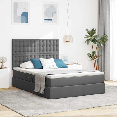 LED Storage Bed with Mattress Dark Grey 152 x 203 cm Fabric