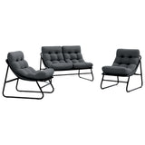 Garden Furniture with Cushion 3 pcs Black Powder-Coated Steel - Front View