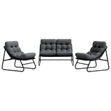 Garden Furniture with Cushion 3 pcs Black Powder-Coated Steel
