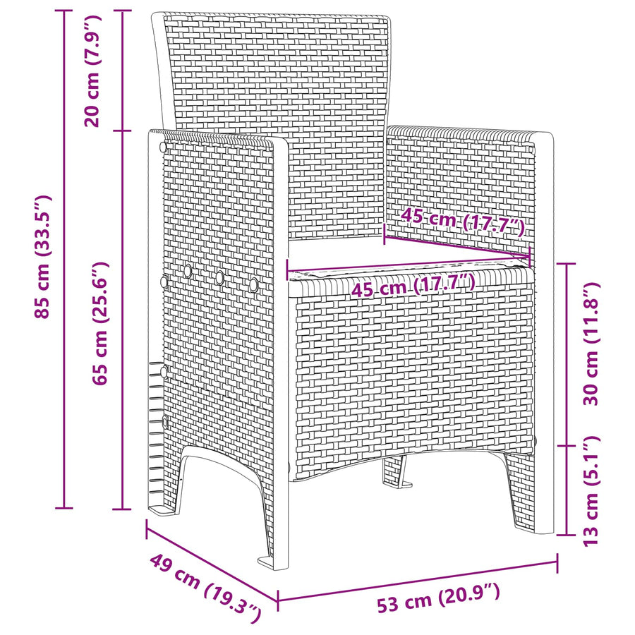 Garden Chair 2 pcs Brown Polypropylene