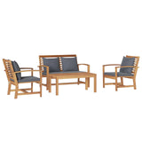 Garden Sofa Set 4 pcs Natural Solid Teak Wood - Front View