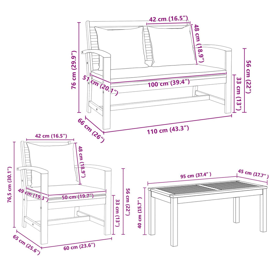Garden Sofa Set 4 pcs Natural Solid Teak Wood