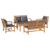 Garden Sofa Set 5 pcs Natural Solid Teak Wood - Front View