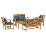 Garden Sofa Set 5 pcs Natural Solid Teak Wood - Side View